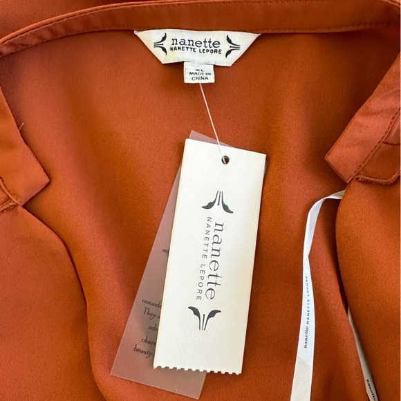 NWT Nanette Lepore Smocked Cuff Split Neck Blouse size Xl - Picture 7 of 9